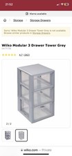 Wilko modular 3 drawer tower plastic storage unit grey, stackable organisation