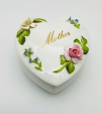 Coalport “Mother” Bone China Heart Shaped Trinket box With Applied Flowers