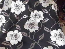 Cream Beige cut velvet floral on Black  ground Upholstery Fabric fullwidth  x 3m