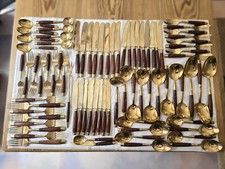 Vintage rosewood and bronze dinner set - 90 pcs cutlery set - 8 places
