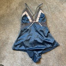 Blue Satin Teddy with Lace by