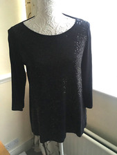 Marks & Spencer Ladies Black Sequinned Top Tunic Size 12 Petite