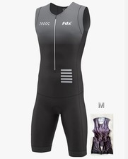 FDX Men Duo Triathlon Skinsuit Tri Suit Padded Cycling Sleeveless Bodysuit Black