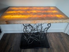 Luxury Backlit Onyx LED Side Table – Real Onyx Stone Top, Handcrafted Steel Base