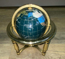 Vintage Table Top GREEN Gemstone World Globe Brass Base With Compass