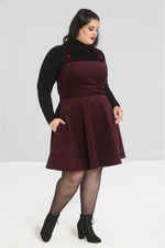 Hell Bunny Wonder Years Corduroy Pinafore Dress in Wine (Burgundy Red) 3XL / 20
