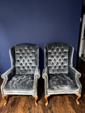 Vintage Blue Velvet Wingback