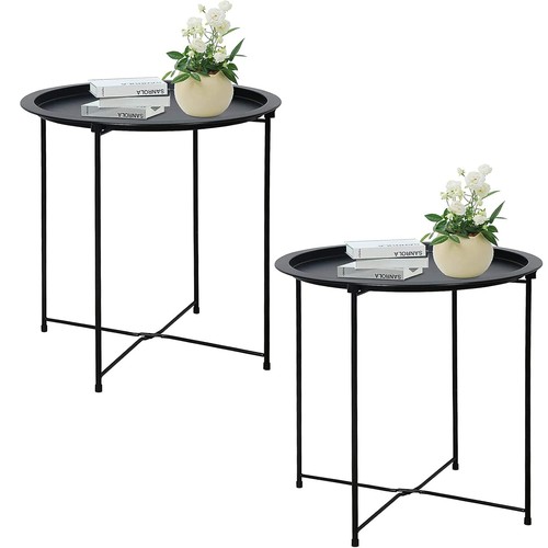 Black metal round - black, tray
