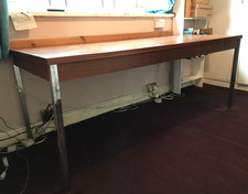 Old / vintage multi purpose wood table metal legs. collect Harrow HA5.