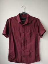 Mens Short Sleeved Red And Black Dog Tooth Button Up Shirt - Red Herring - Small