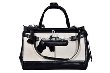 New Ladies Stylish Gladstone Bag Black COW Fur Real Cow Leather Hand Bag