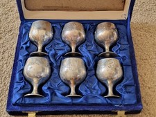 Silver Plated Mini Goblets – Set of 6 Brandy / Liqueur Glasses in Case – Retro 