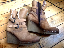 Celtic & Co Celt Brown Suede Sheepskin Wedge Heel Ankle Boots UK Size 5 (38)