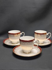 Set of 3 Majestic Royal Grafton Fine Bone China Red Border Cup & Saucers