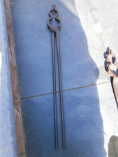 OLD VINTAGE H.DUTY ROUND BAR BLACKSMITH FORGE FOUNDRY CRUCIBLE PICK UP TONGS #1