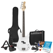 Max GigKit Electric Beginner Bass Guitar Pack - Full Size White with 40W Amp