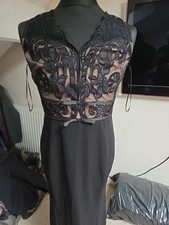 Ladies Lipsy London Black Lace Front Long Dress Size 14