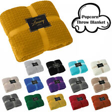 Popcorn Fleece Blanket Throw Double & King Size Cosy Warm Blanket For Sofa Bed