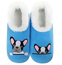 Ladies Snoozies French Bulldog BLUE Cosy washable Slippers Frenchie lover gift