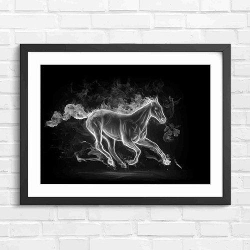 Fiery running horse art - running, black