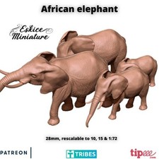 Wargaming Terrain Scatter African Elephants Set (4 models) Various Scales Histo