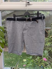 Marks and Spencer Linen Blend navy pinstripe Shorts & woven belt Size 🇬🇧 42”