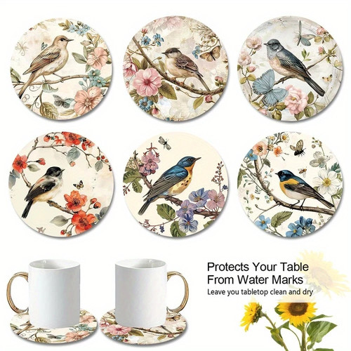 6pcs watercolor bird - 6pcs, flower