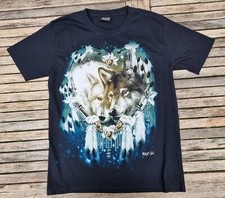 Wild Wolf Dream Catcher Print Graphic T-Shirt Size M Print Back & Front Glitter 