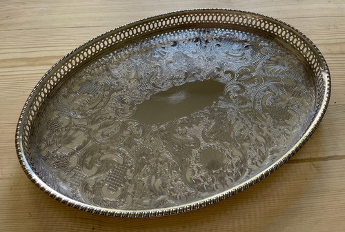 Silver plated chased tray - plated,