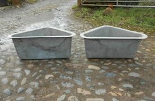 PAIR OF VINTAGE RUSTIC GALVANISED CORNER TROUGHS / GARDEN PLANTERS