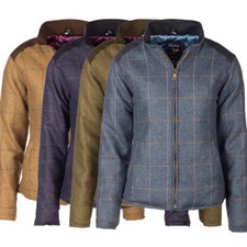 Ladies Padded Tweed Jacket Womens Wool Coat Hunting Equestrian Zip Winter Rydale