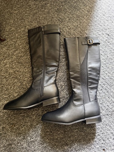 Black faux leather knee high - black,