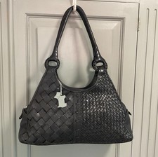 Vintage Radley Black Woven Leather Hobo Shoulder Bag 