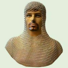 Medieval Aluminum Butted Chain mail Coif Larp ,White Anodized Hood
