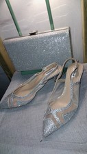 DUNE  LOW HEEL SILVER MESH SHIMMER SHOES AND MATCHING BAG UK 5  EUR 38