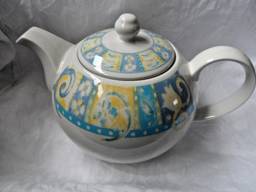 White patterned retro tea pot - tea,