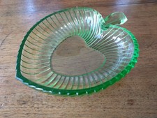 Antique Vintage Apple Shaped Green Vaseline Uranium? Glass Trinket Dish Untested