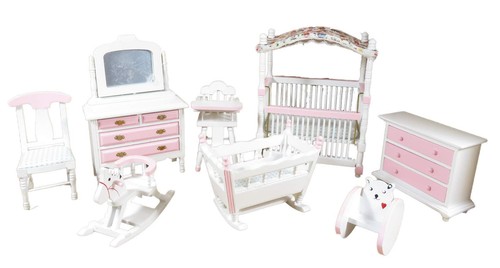 Dolls house pink white - dolls,