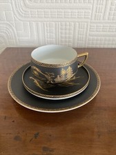 Gorgeous Japanese Geisha Lithophane Black & Gold trio 