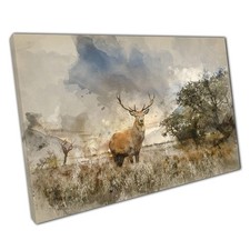 Red Stag Male Deer Rustic Watercolour Canvas Wall Art for Home Office Decor