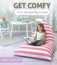 Butterfly Craze Kids Bean Bag Chair Cover - Pink/White Striped