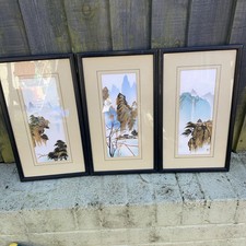 3x Framed & Mounted Collage Wheat Straw Pictures - Traditional Scenes 39x22cm