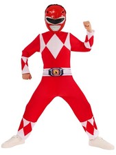 Boys POWER RANGER Mighty Morphin Red Fancy Dress Costume + Mask Official Kids
