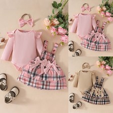 3PCS Newborn Baby Girls Plaid