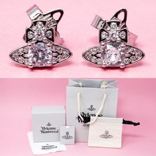 Vivienne Westwood Earrings Silver Mini Orb Studs White Crystal & Gift Box Set