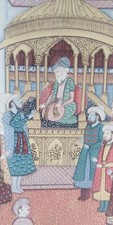Beautiful large framed painting of Mughal Court possibly Akbar 2nd or Shah Jahan