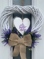 Door Wreath/ Wicker White Wreath/ Spring Wreath/ Heart Wreath/ Lavender 35 Cm