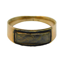 George III 10ct Yellow Gold, Enamel, Hair-Set Mourning Ring Antique c1800
