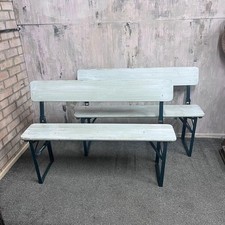 Folding Garden Camping Benches With Backs White Green Metal Frames Hospitality