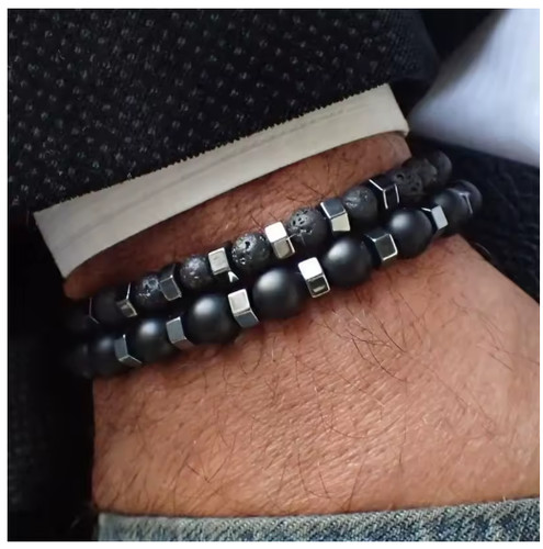 Men gemstone strand bracelet - gemstone,
